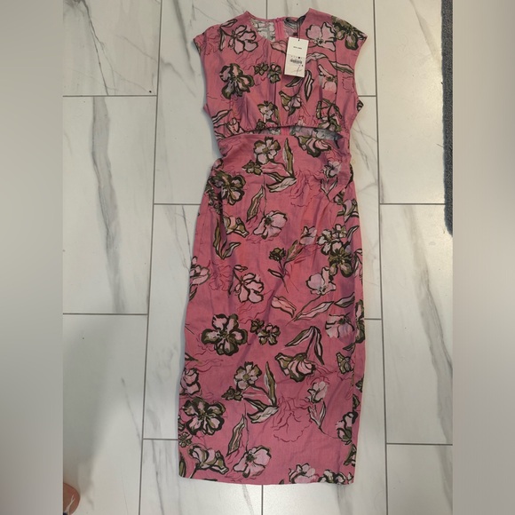 Zara Linen Blend Cutout Pink with Green details Large - Picture 10 of 11